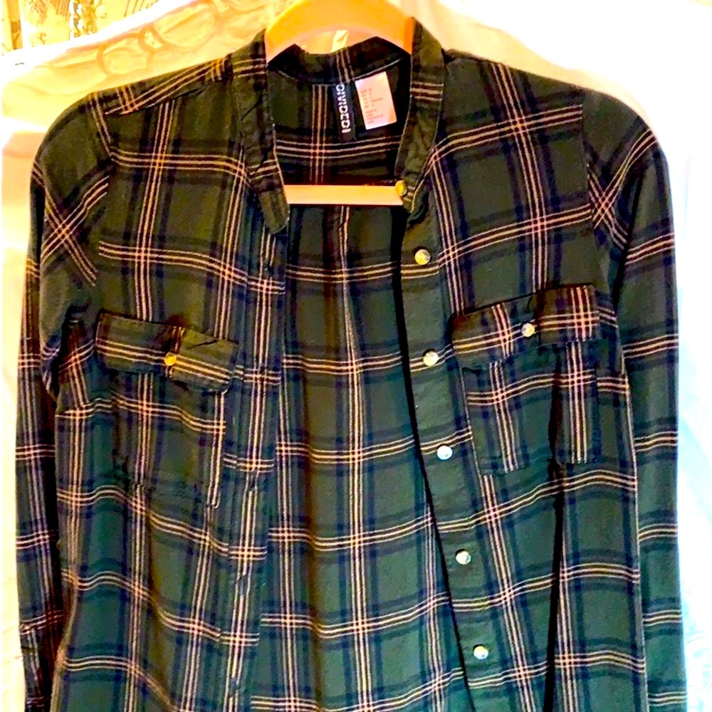 Green ❤️Plaid ❤️Button-Down❤️ Long Shirt❤️❤️❤️❤️